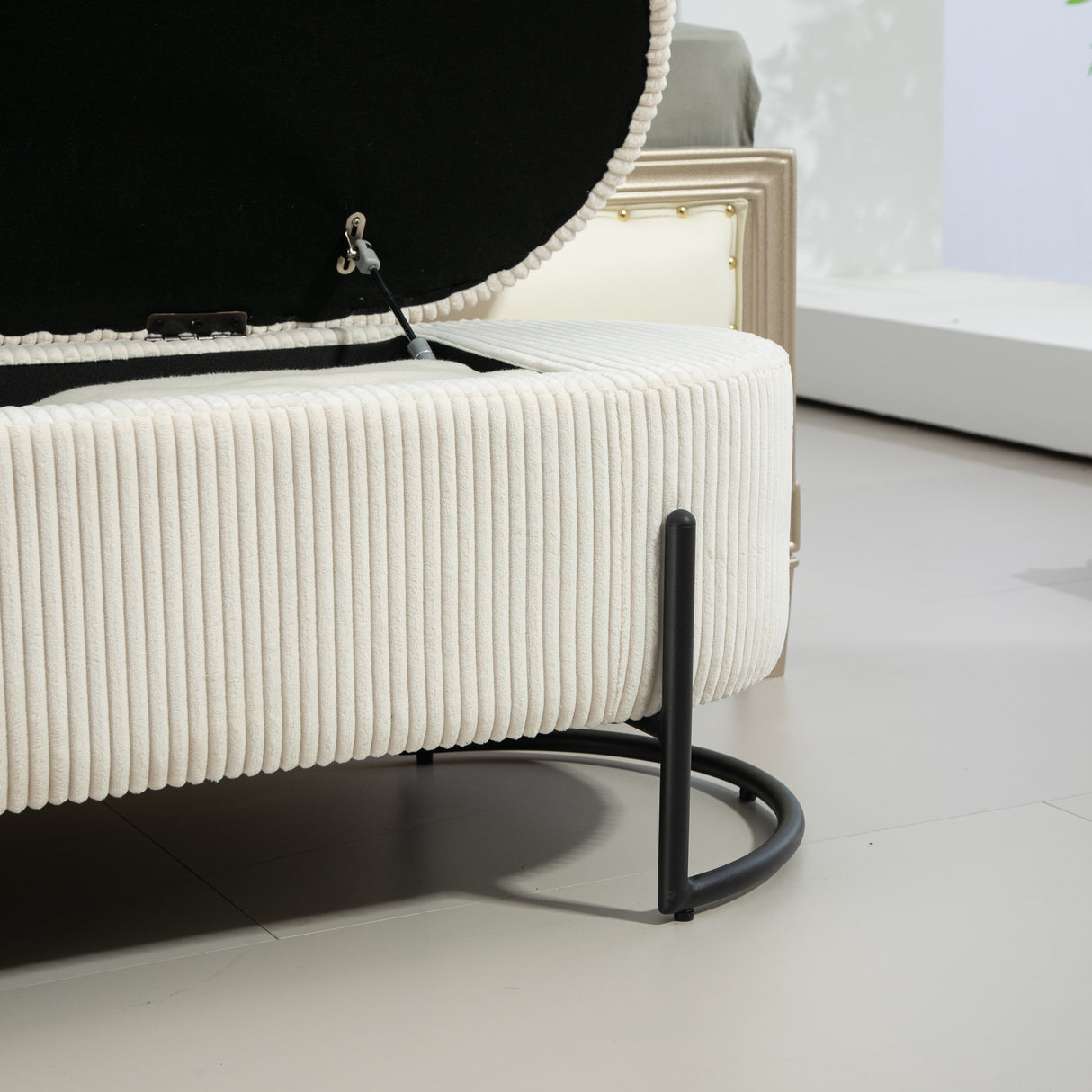 COOLMOR storage Ottoman chair with safety hinge and soft cushion fabric storage Ottoman stool (beige) - V.I.P Digital Presence