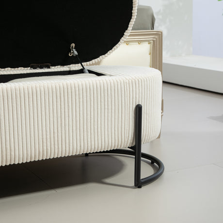 COOLMOR storage Ottoman chair with safety hinge and soft cushion fabric storage Ottoman stool (beige) - V.I.P Digital Presence