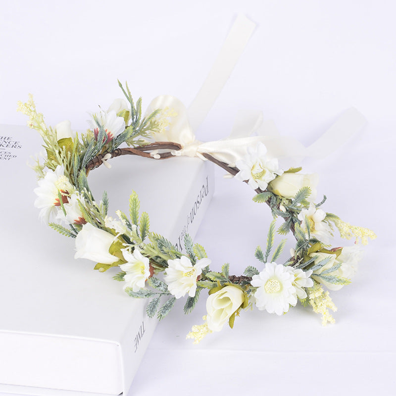 Korean style spring and summer fresh flower garland handmade wrapped fabric small chrysanthemum headpiece - V.I.P Digital Presence