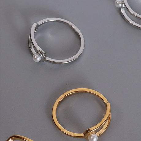 Geometric Circular Pearl Ring Titanium Steel PVD Vacuum Gold Plating Non fading Simple and Versatile Handpiece - V.I.P Digital Presence