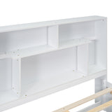 Full Size Platform Bed with Storage Headboard and 2 Drawers, White - V.I.P Digital Presence