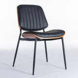 2-piece retro linen chair set with curved wooden backrest, cushioned seat, adjustable metal legs, (Black PU) - V.I.P Digital Presence