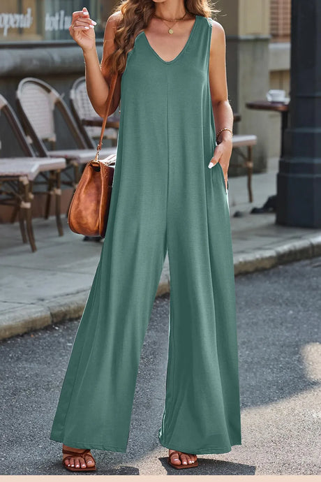 V-Neck Wide Strap Jumpsuit - V.I.P Digital Presence