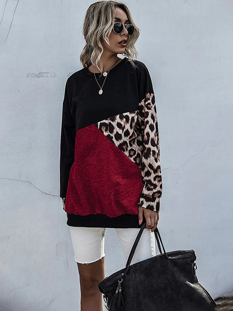 Leopard Contrast Long Sleeve Sweatshirt - V.I.P Digital Presence