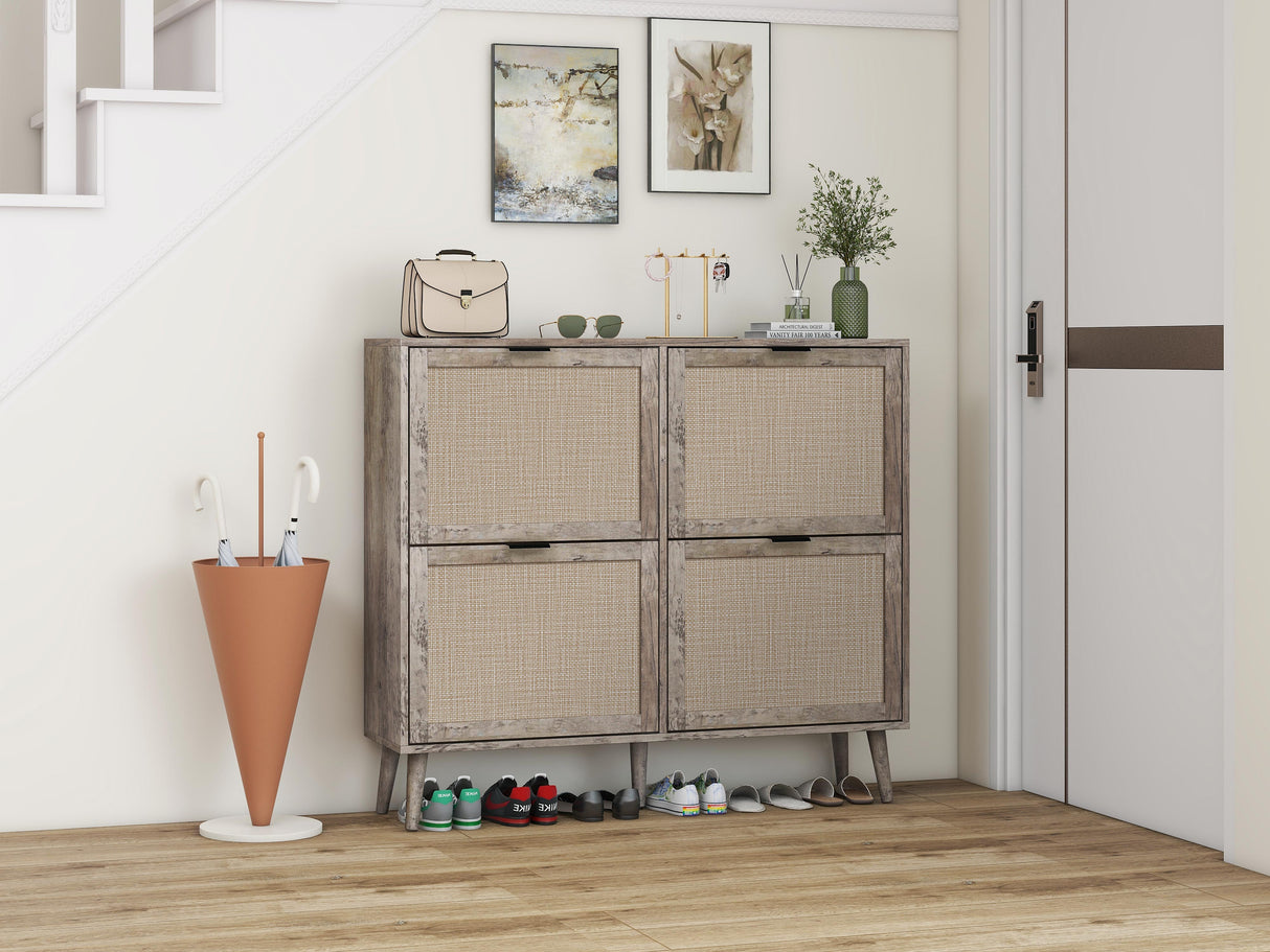 4 Door Shoe Rack, Freestanding Modern Shoe Storage Cabinet, for Entryway - V.I.P Digital Presence