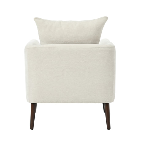 Bucket chair, Schneier accent chair, fabric armchair club chair, solid wood leg cushion armchair, lumbar pillow, beige - V.I.P Digital Presence