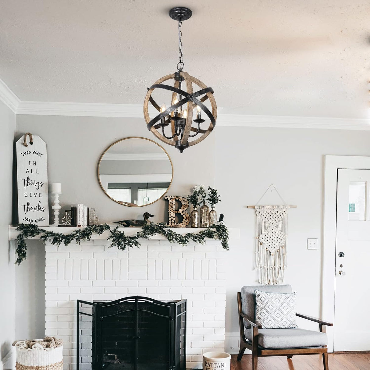 Farmhouse Chandelier Light Fixtures 4-Light Dining Room Light Fixtures Height Adjustable Rustic Wood Light - V.I.P Digital Presence