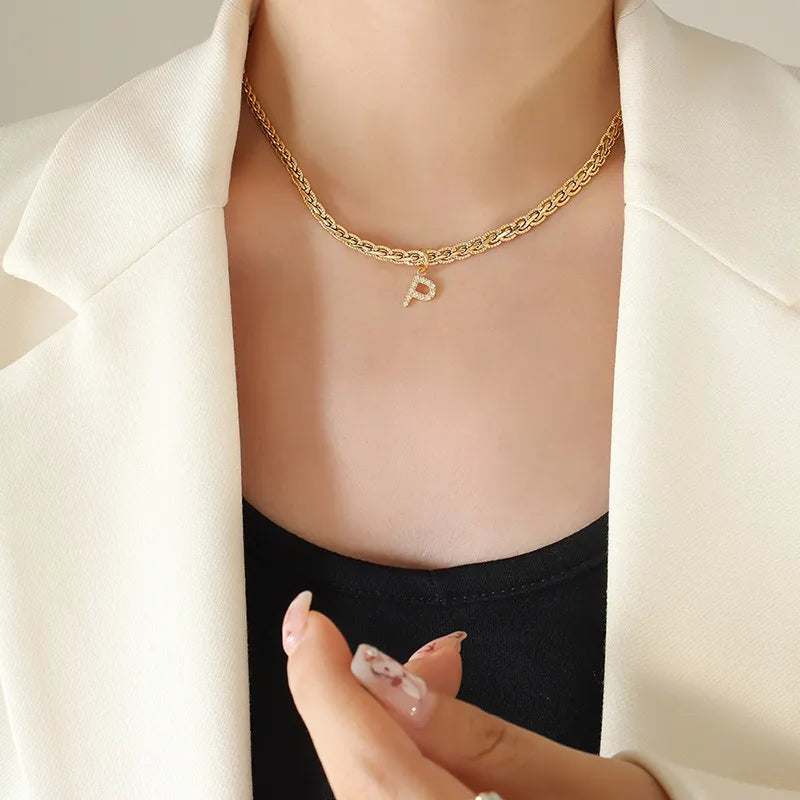 Brass Inlaid Zircon Letter Pendant Necklace - V.I.P Digital Presence