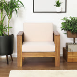 ( Set of 2) Outdoor Acacia Wood Club Chairs with Cushions, Teak+Beige, 27.75"D x 32"W x 27.75"H - V.I.P Digital Presence