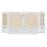 Large Murphy bed wall mounted bed with drawers, 2 storage cabinets, 1 set of sockets and USB ports, white - V.I.P Digital Presence