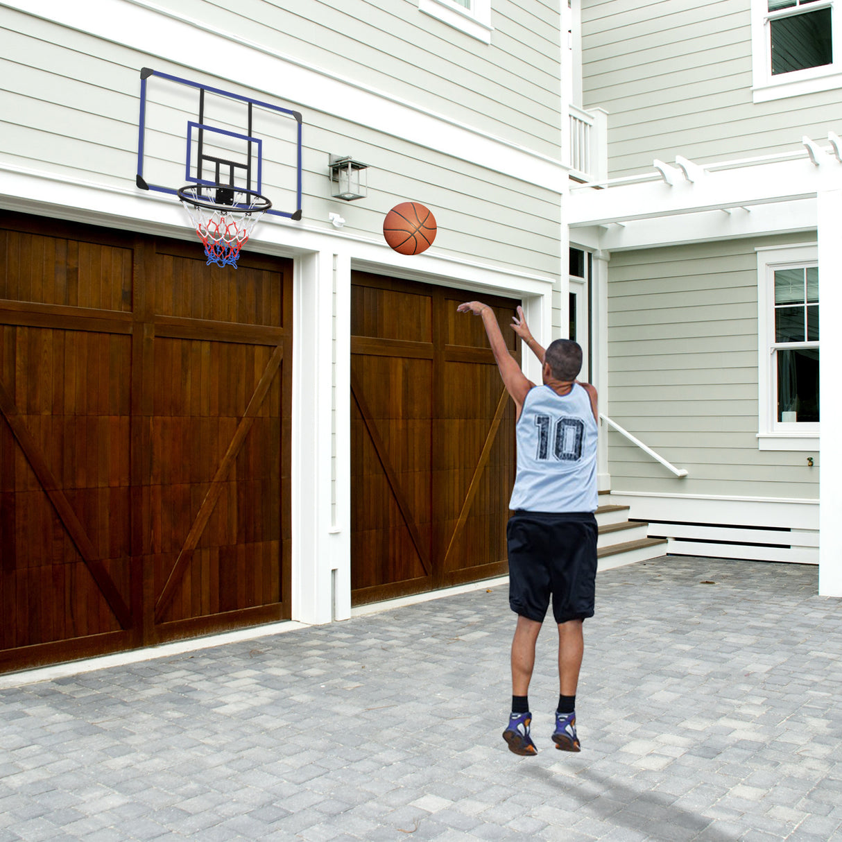 Wall mounted basketball basket, 45 x 29 inch shatterproof back, foldable basketball basket, all-weather mesh fabric - V.I.P Digital Presence