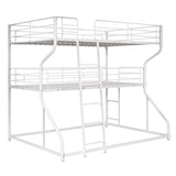 Full XL over Twin XL over Queen Size Triple Bunk Bed with Long and Short Ladder White
