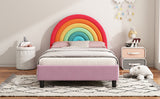 Rainbow Design Upholstered Twin Platform Bed Cute Style Princess Bed for Boys & Girls, Teens, Colorful & Pink - V.I.P Digital Presence
