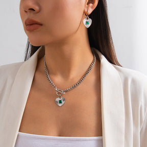 Fashionable diamond studded heart-shaped pendant necklace with a light luxury style and metallic feel, Necklace set - V.I.P Digital Presence