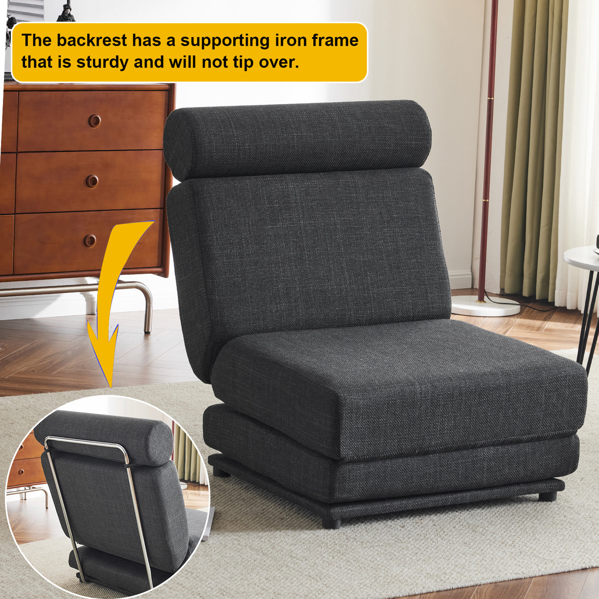 Single Sofa Chair Foldable Single Sofa Bed with Pillow,Portable Foldable Sofa Bed,Leisure Sofa Chair,Easy to Store, Dark Grey - V.I.P Digital Presence