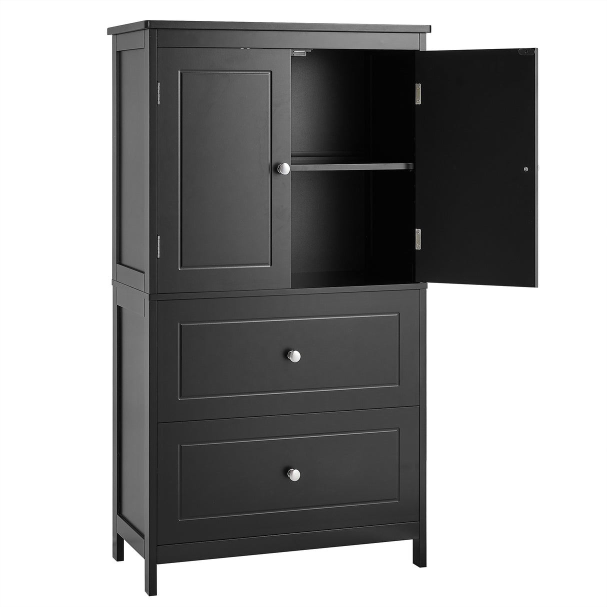 Bathroom Storage Cabinet, Cabinet with Two Doors and Drawers, Adjustable Shelf, MDF Board, Black - V.I.P Digital Presence