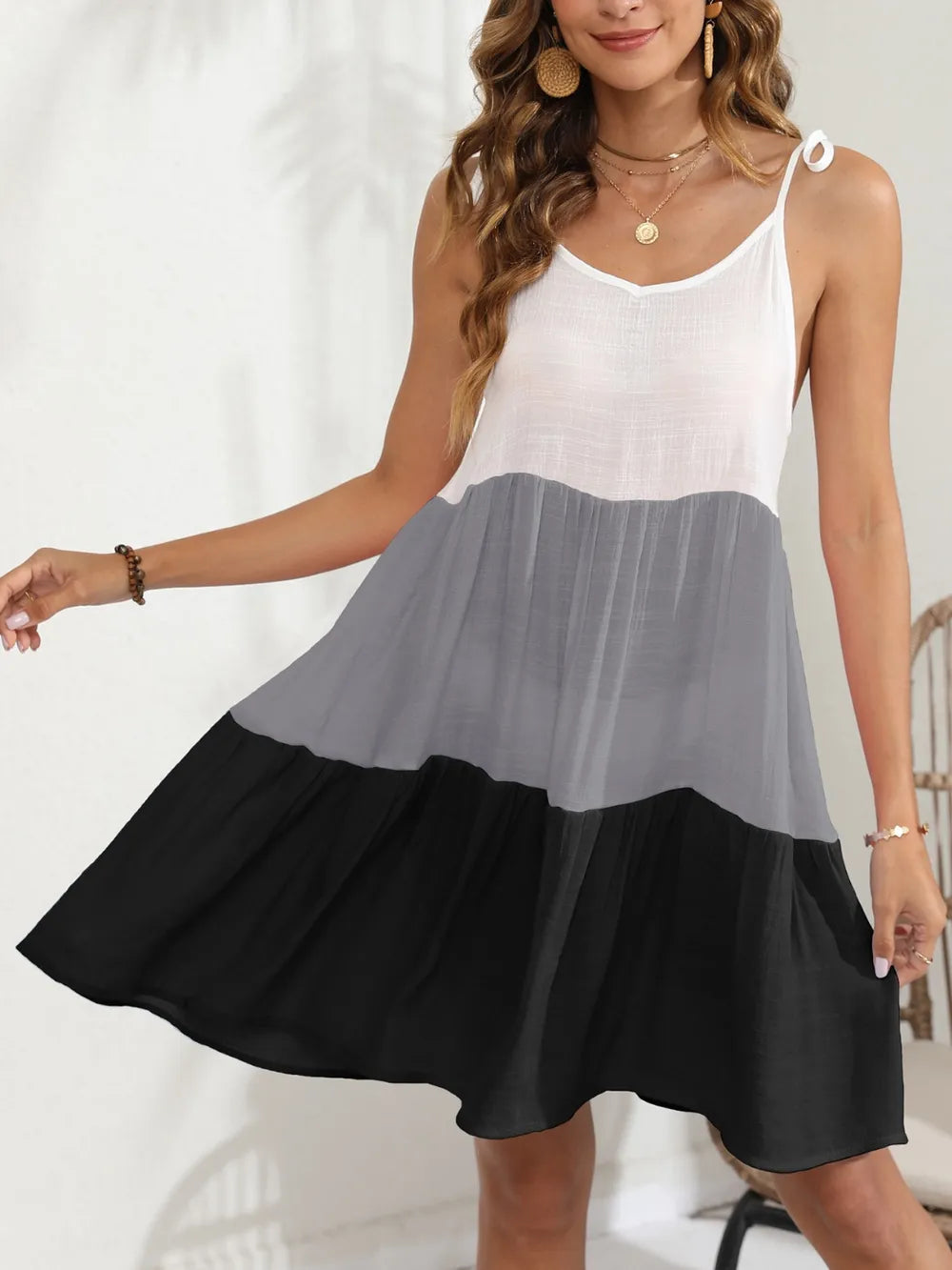 Color Block Spaghetti Strap Cover-Up Dress - V.I.P Digital Presence