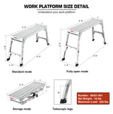 Aluminum Work Platform Large Size Step Stool Folding Portable Work Bench 40" Width Telescopic Feet 22" -27.5" Height Adjustable - V.I.P Digital Presence