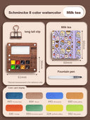 Mini watercolor paint box and small notebook Mingke 8-color wooden box mini drawing board solid watercolor painting - V.I.P Digital Presence