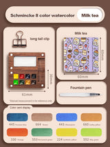 Mini watercolor paint box and small notebook Mingke 8-color wooden box mini drawing board solid watercolor painting - V.I.P Digital Presence