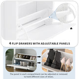ONTREND ultra-thin shoe cabinet set with 4 flip drawers and adjustable panel top shoe rack, white - V.I.P Digital Presence
