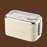 Large capacity double-layer insulated lunch box 304 stainless steel portable handle compartment lunch box with cutlery - V.I.P Digital Presence