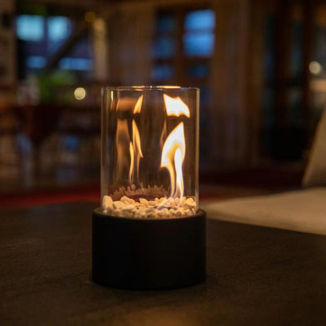 Desktop alcohol fireplace light indoor stainless steel small portable heating stove circular glass bar atmosphere light - V.I.P Digital Presence