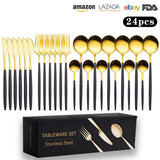 Cutlery Set Stainless Steel Knife Fork Set 24-Piece Tableware Set Golden Steak Knife Fork Spoon 6-Person Set - V.I.P Digital Presence