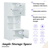 Bathroom storage cabinet, 4-door independent cabinet, adjustable shelf, open multi-layer shelf, white - V.I.P Digital Presence