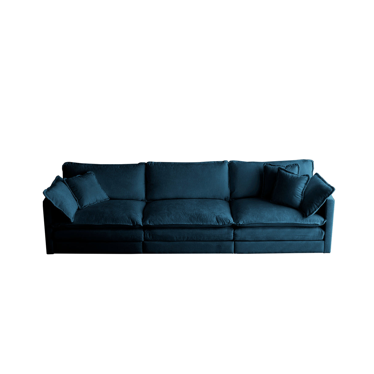 Mid-Century Modern Couch 3-Seater Sofa with 2 Armrest Pillows and 3 Toss Pillows, Couch for Living Room Blue Chenille - V.I.P Digital Presence