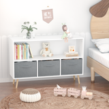 Kids bookcase with Collapsible Fabric Drawers Children's Book Display Toy Storage Cabinet Organizer White/Gray - V.I.P Digital Presence