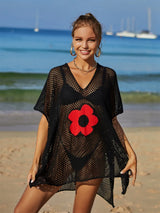 Openwork Flower V-Neck Short Sleeve Cover Up - V.I.P Digital Presence