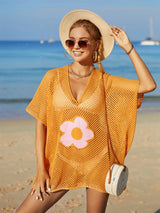 Openwork Flower V-Neck Short Sleeve Cover Up - V.I.P Digital Presence