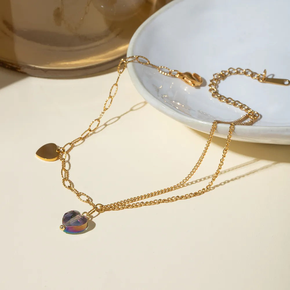 Stainless Steel Synthetic Crystal Heart Anklet Bracelet - V.I.P Digital Presence