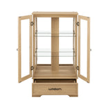 Light colored glass cabinet with adjustable glass frame, including cabinet light bulbs OAK with 2 doors and 1 drawer - V.I.P Digital Presence
