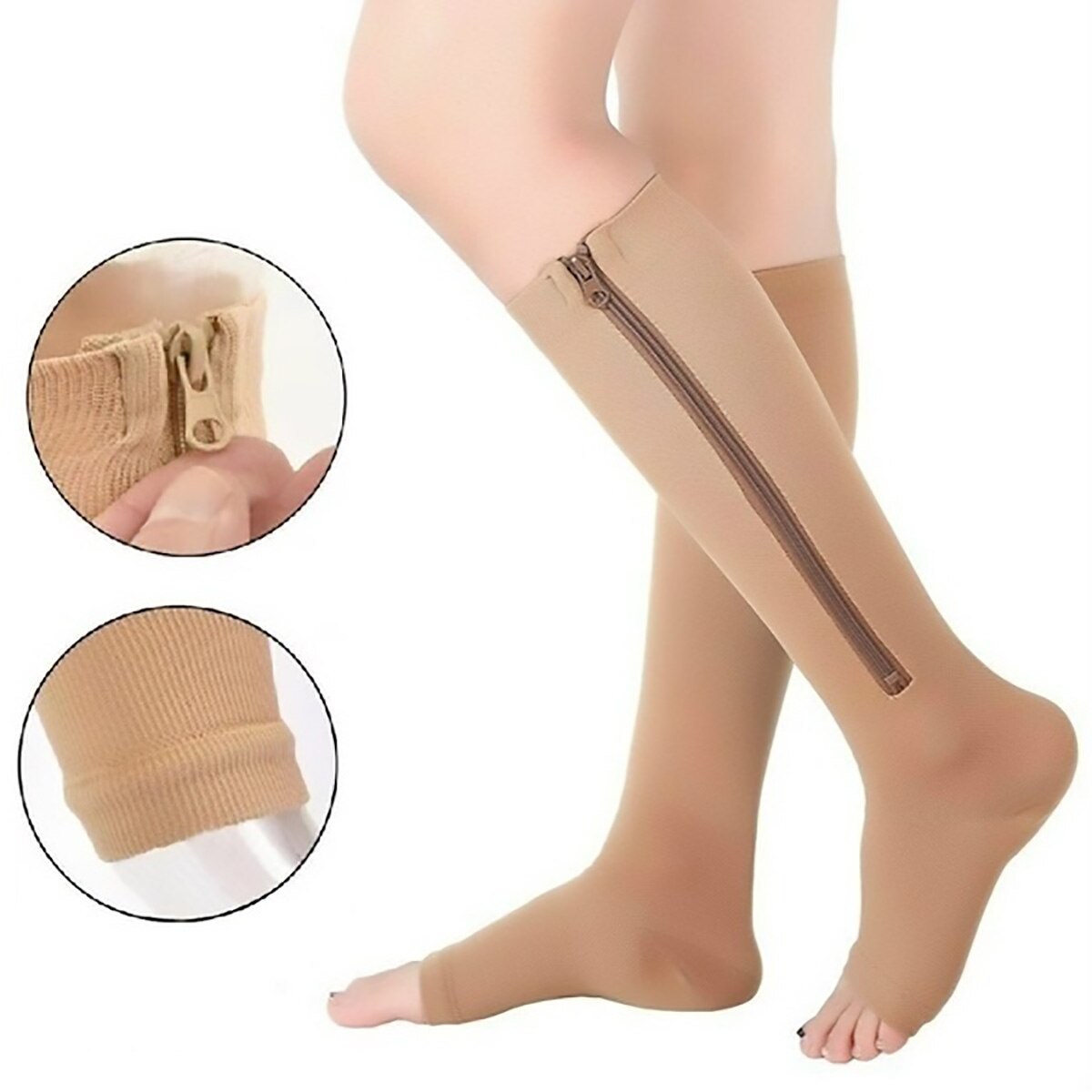 1 Pair Unisex Compression Socks Zipper Leg Support Knee Socks Women Men Open Toe Thin Anti-Fatigue Stretchy Socks Drop shipping - V.I.P Digital Presence