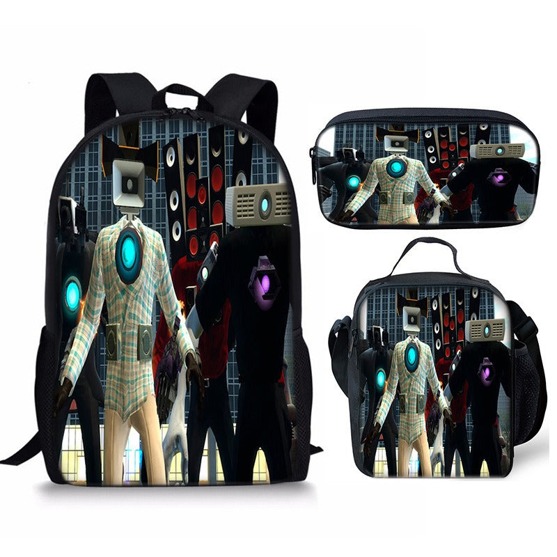 New 3PC-SET Skibidi Toilet Man Backpack Custom Game Peripheral Schoolbags For Primary Secondary School Teenage - V.I.P Digital Presence