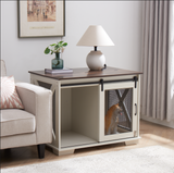 Farm kennel Flat noodles furniture with sliding barn door, farm wooden kennel end table, dog house with removable partition - V.I.P Digital Presence