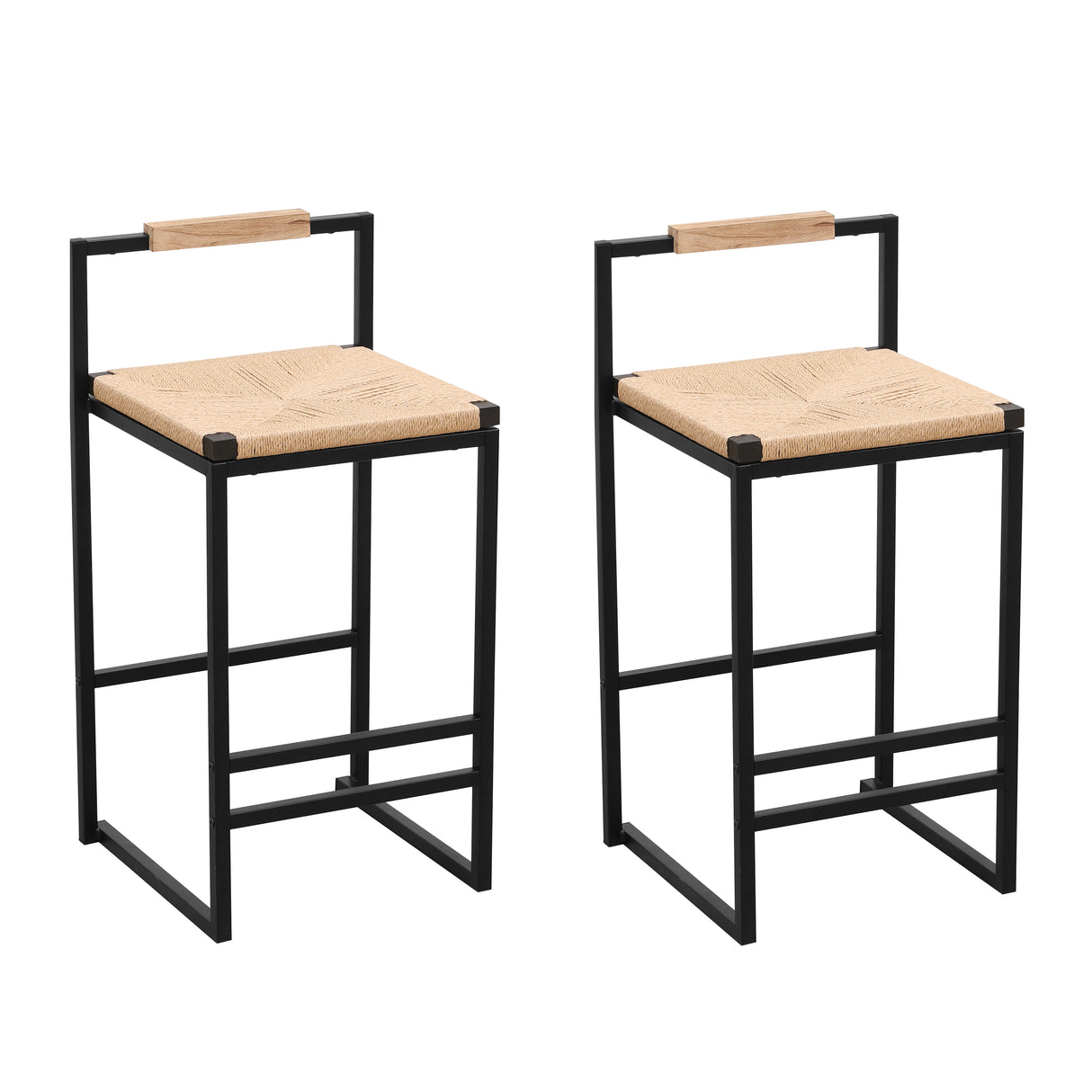 Set of 2 Bar Stools with Back Paper Rope Woven Counter Height Dining Chairs for Kitchen Home (Paper Rope with Back)