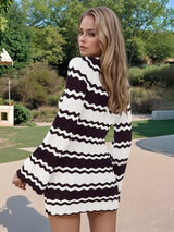 Wavy Striped Tied Front Long Sleeve Cover-Up Dress - V.I.P Digital Presence