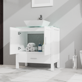 Goodyo 30" Bathroom Vanity and Sink Combo Glass Top Cabinet w/Mirror, White - V.I.P Digital Presence