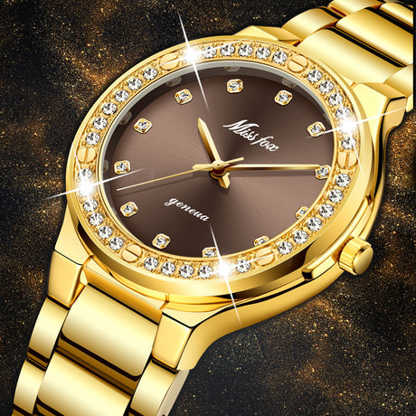MISSFOX 2742 Elegant Woman Watch Luxury Brand Female Wristwatch Japan Movt 30M Waterproof Gold Expensive Analog Geneva Quartz Watch - V.I.P Digital Presence