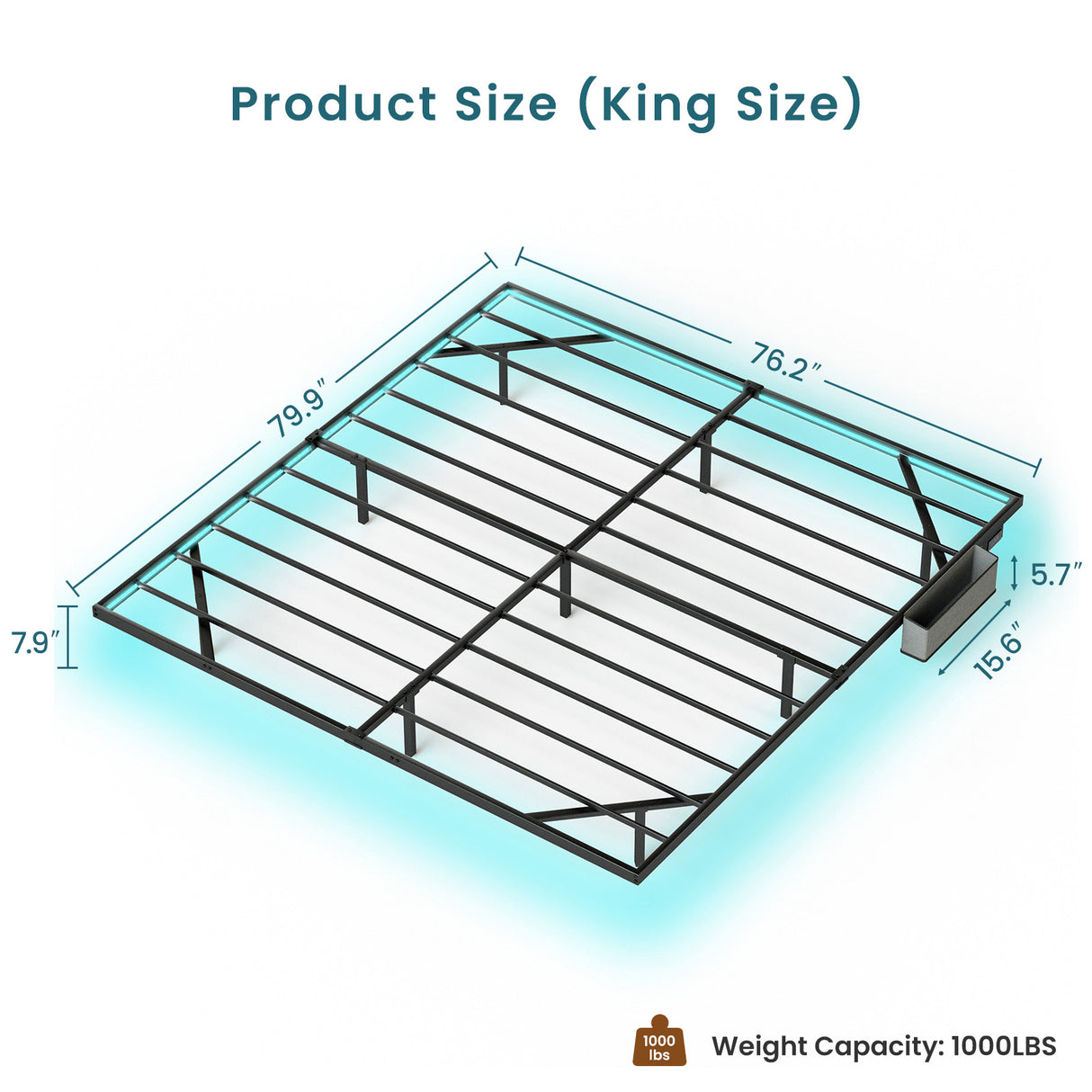 Floating Bed Frame King Size with LED Lights ＆ charging station, Metal Platform Queen Bed, 79.9'' L x 76.2'' W x 7.9'' H. - V.I.P Digital Presence