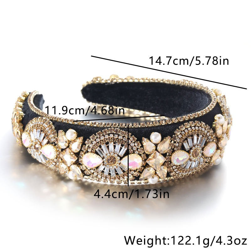 Super Sparkling Colored Diamond Pearl Baroque Retro Women's Sponge Head Hoop - V.I.P Digital Presence