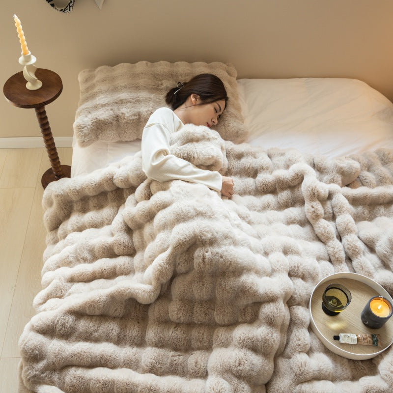 Double-sided Rabbit Fleece Blanket Solid Color Faux Fur Plush Blanket Soft Warm Throw Blanket For Couch Sofa Nap Blanket For Winter - V.I.P Digital Presence
