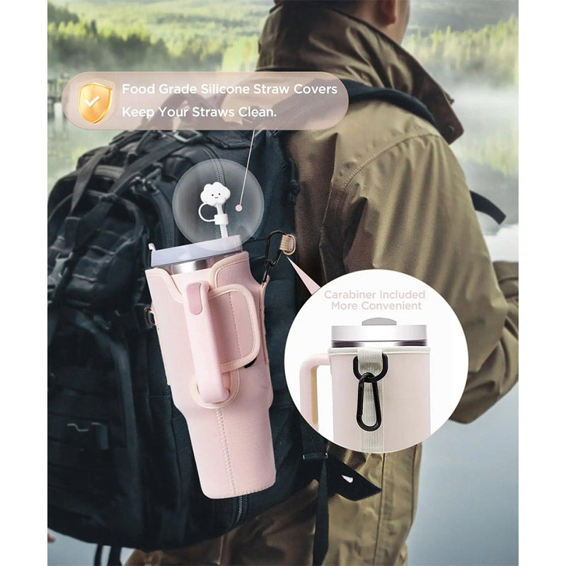 Water Bottle Carrier Bag with Phone Pocket for Stanley 40oz Tumbler with Handle Neoprene Water Bottle Holder Pouch - V.I.P Digital Presence