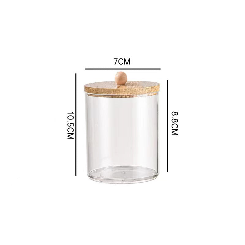 Bamboo cover cotton swab box portable round container cosmetic cotton puff storage box cotton swab makeup remover cotton box - V.I.P Digital Presence