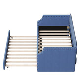 Upholstered Daybed with Trundle, Wood Slat Support,Upholstered Frame Sofa Bed Twin Blue - V.I.P Digital Presence