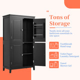 Bathroom floor storage cabinet, bathroom storage cabinet, 4-door independent cabinet, adjustable shelf, adaptive shelf, black - V.I.P Digital Presence