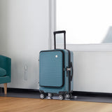 Carry-on Luggage 20 Inch Front Open Luggage Lightweight Suitcase with Front Pocket and USB Port, 1 Portable Carrying Case  Blue